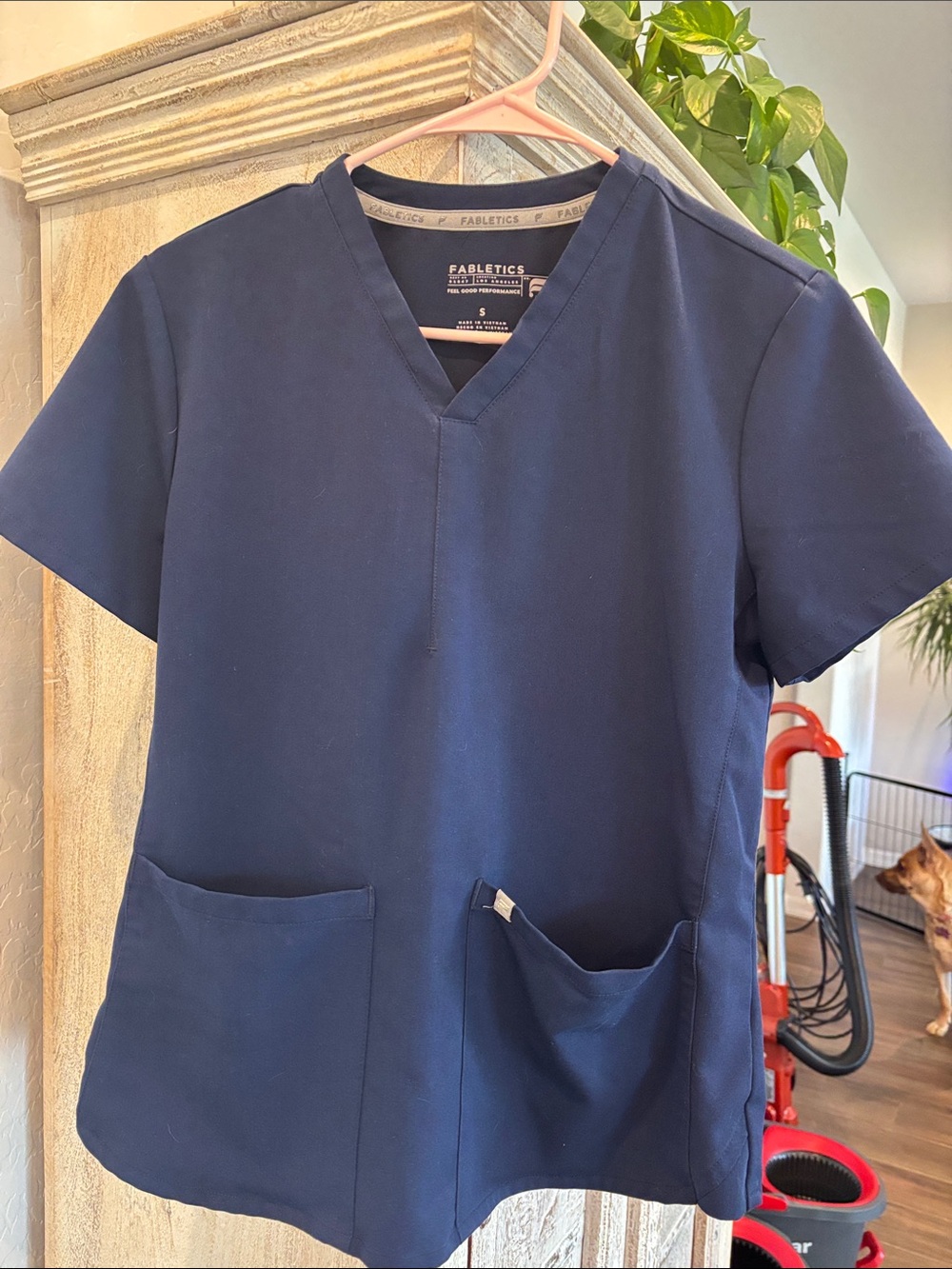 Fabletics Navy V-Neck Scrub Top with Front Pockets